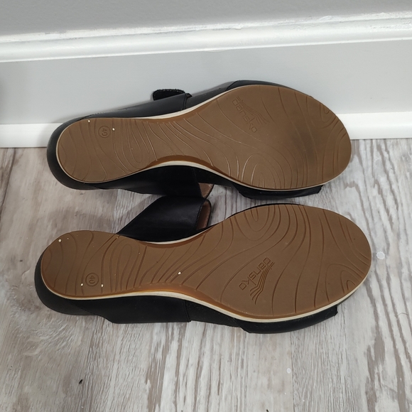 Dansko Vienna Wedge Sandal Black Full Grain Leather Double Strap Slides Size 40 - Picture 5 of 6